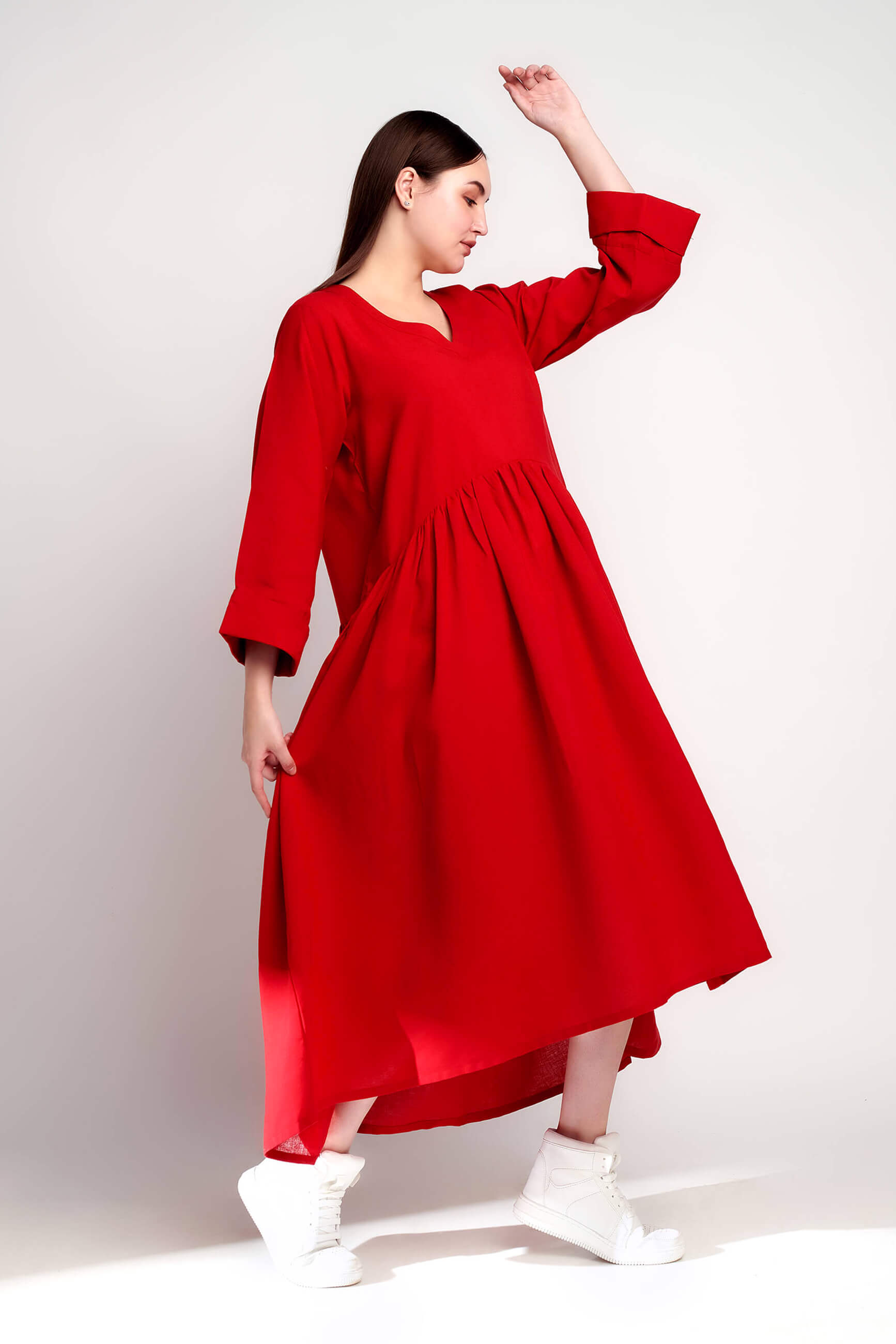 Ruby Breeze Free-Flow Linen Dress