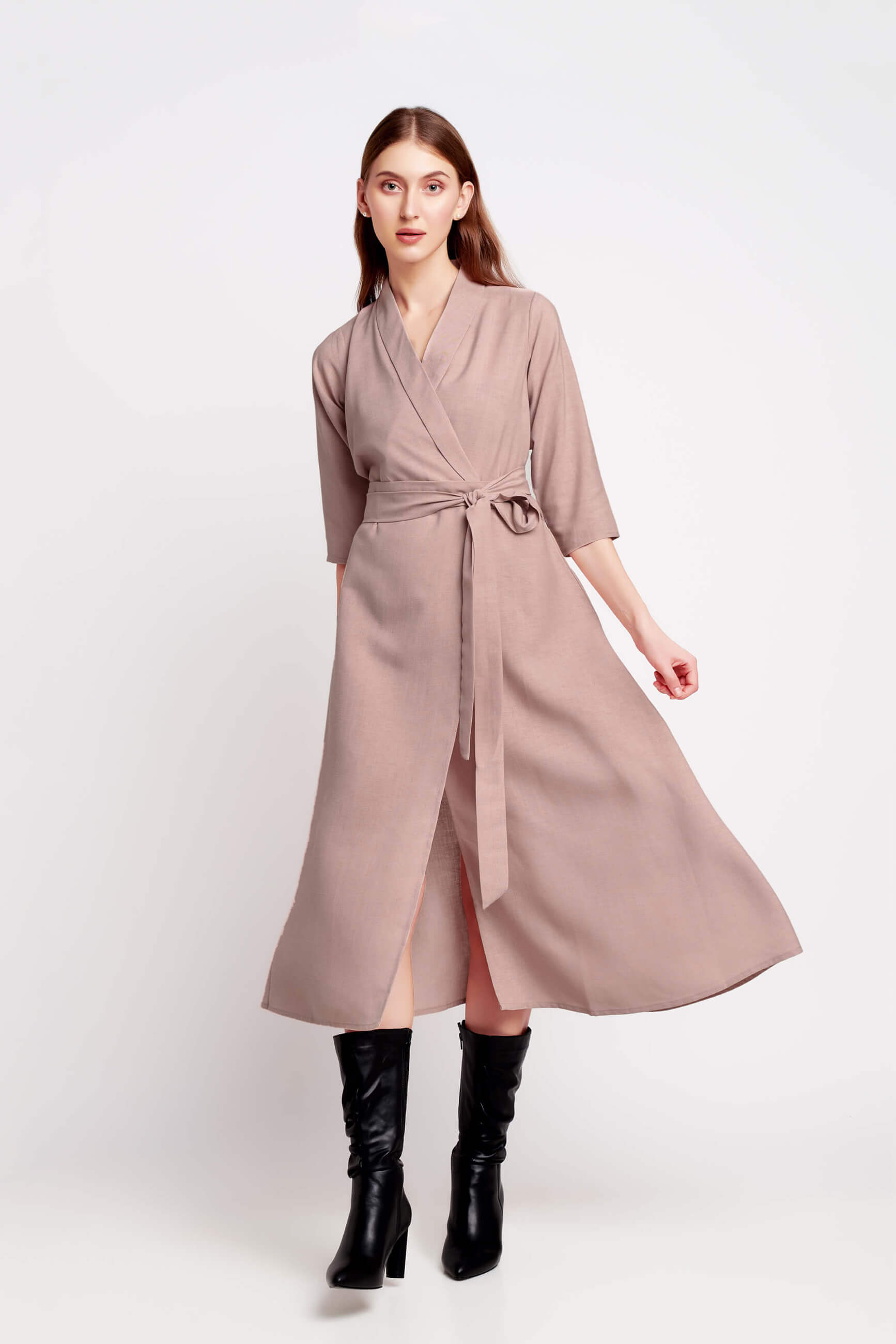 Barely Pink Wrap Style Flare Dress 