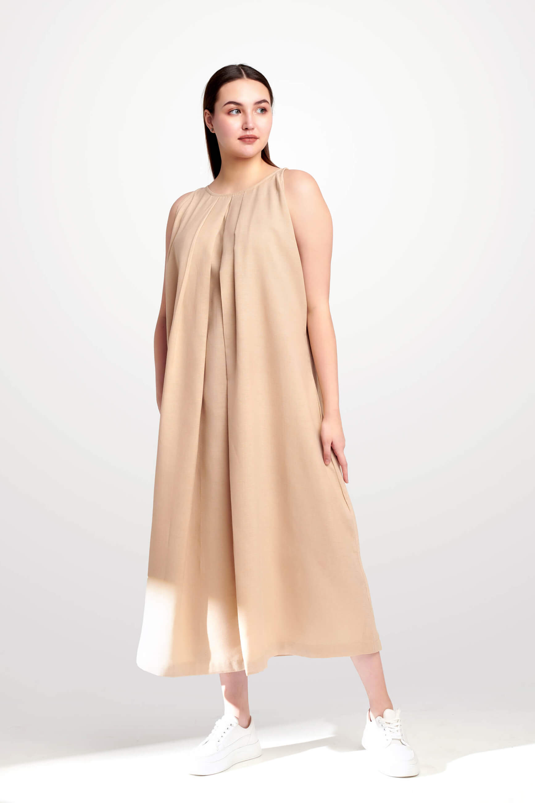 Sarene Sands Pleated Long Dress