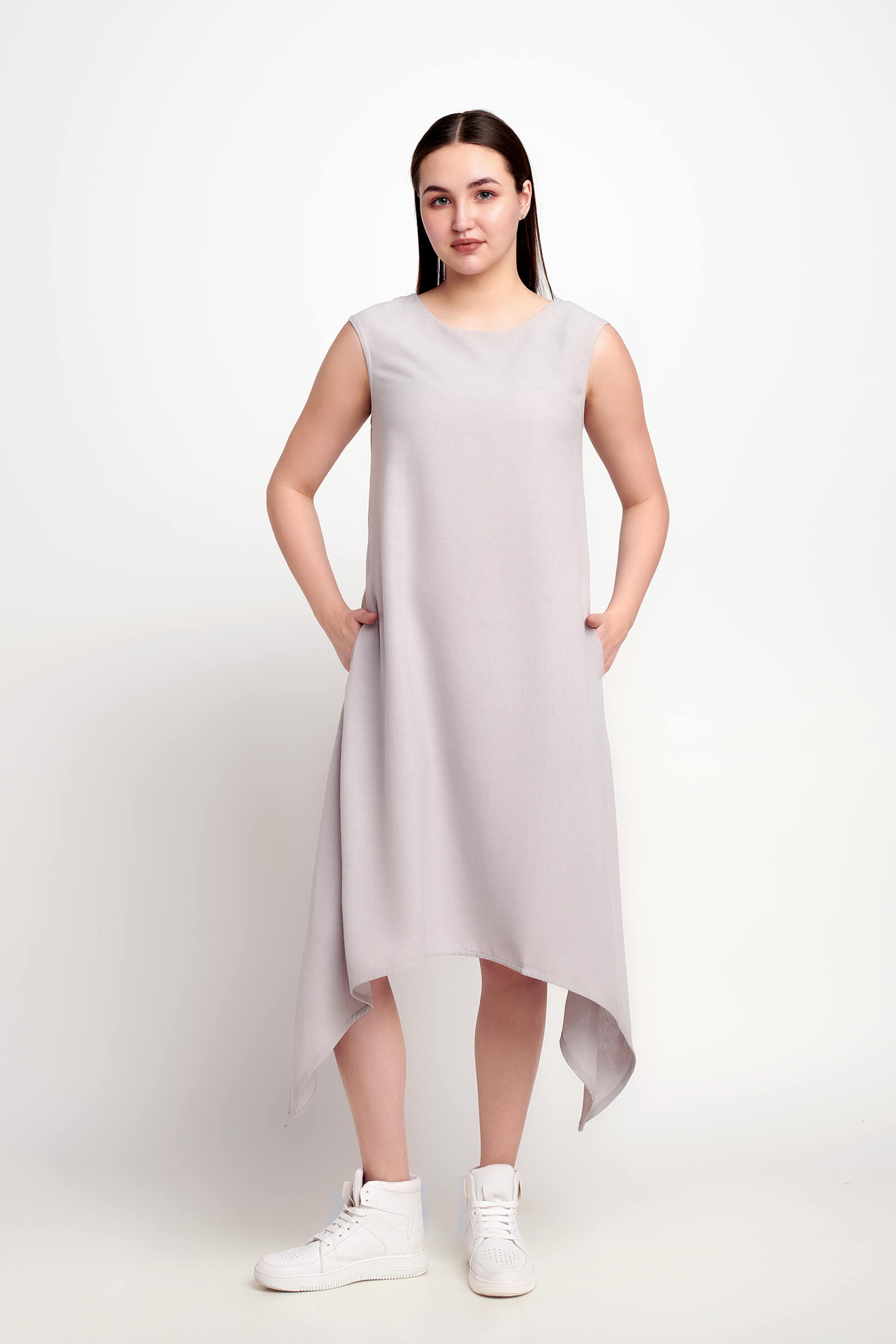 Mystic Moonlight Grey Linen High-Low Dress
