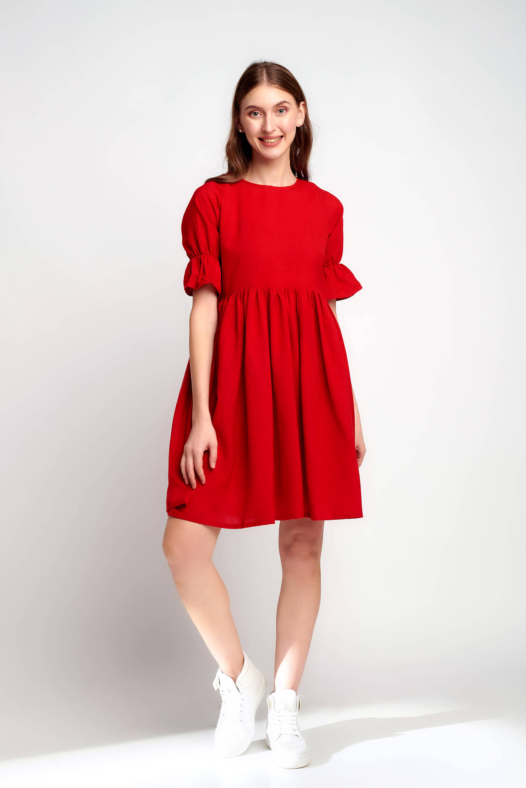 Bold Berry Bloom Red Linen Dress