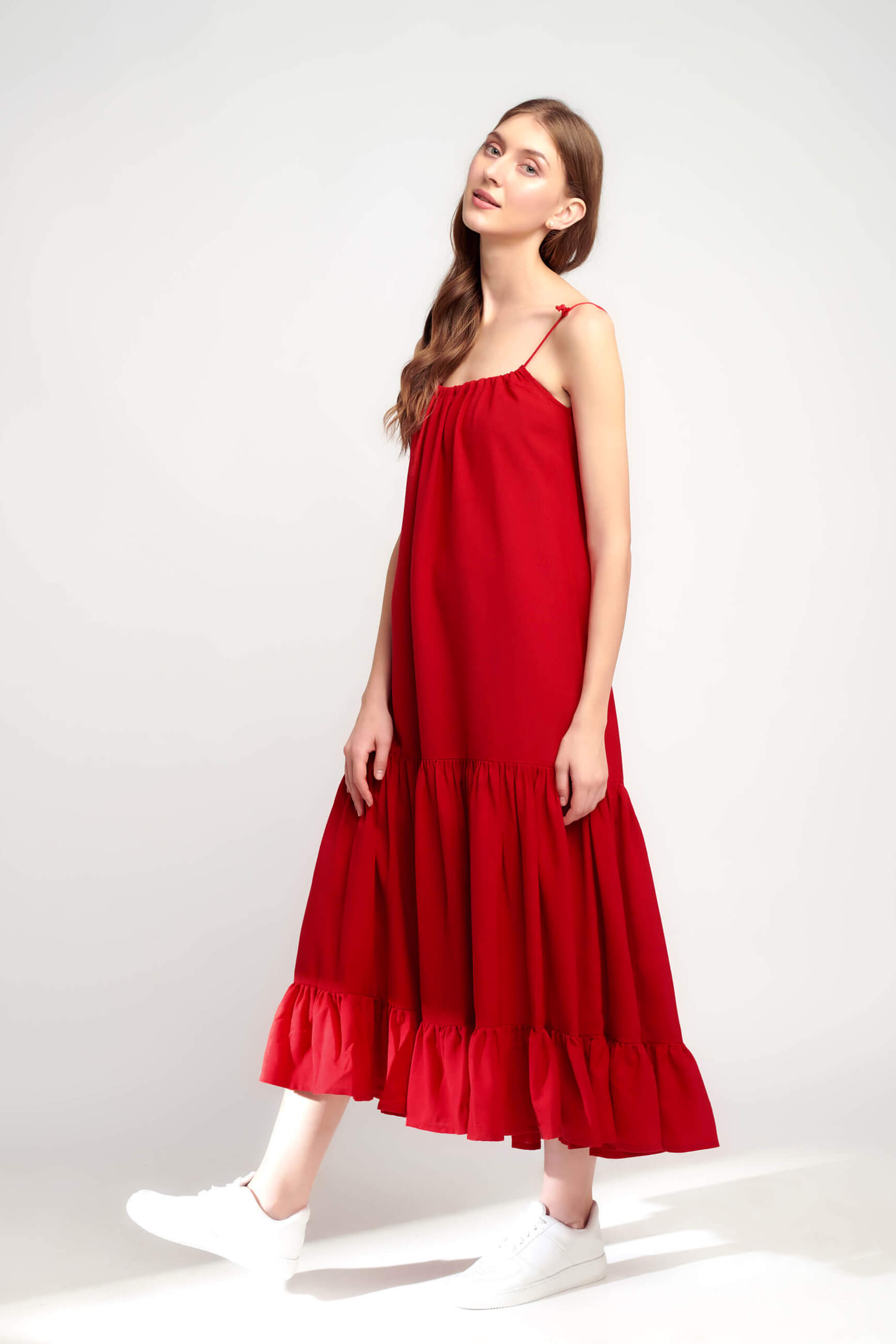Cherry Blossom Red Linen Maxi Dress