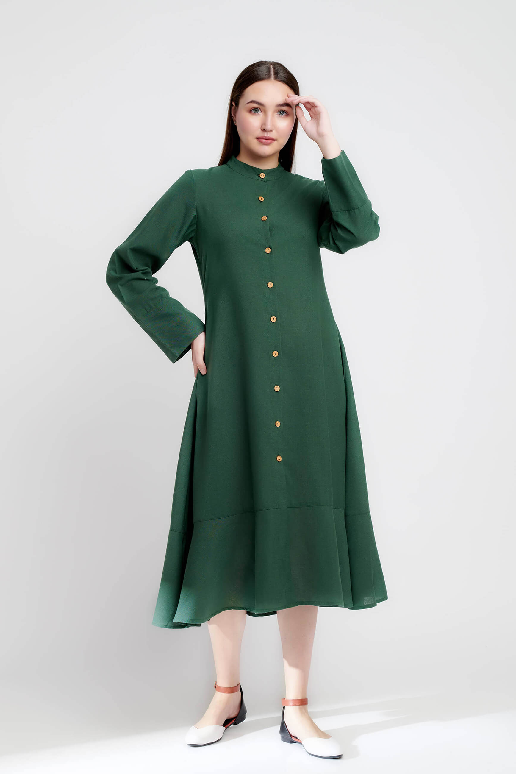 Emerald Essence linen midi dress