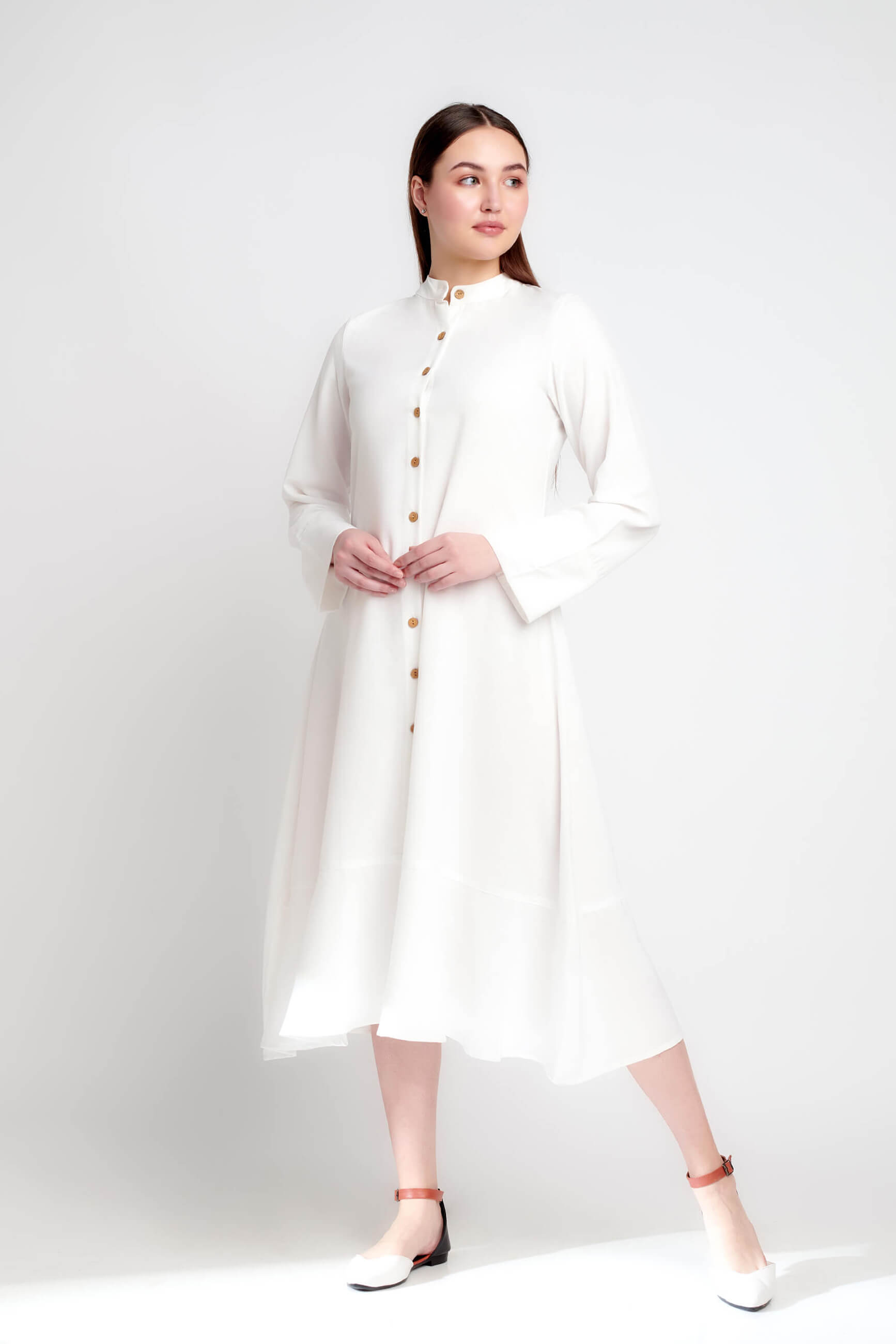 Moonlit Pearl white linen midi dress