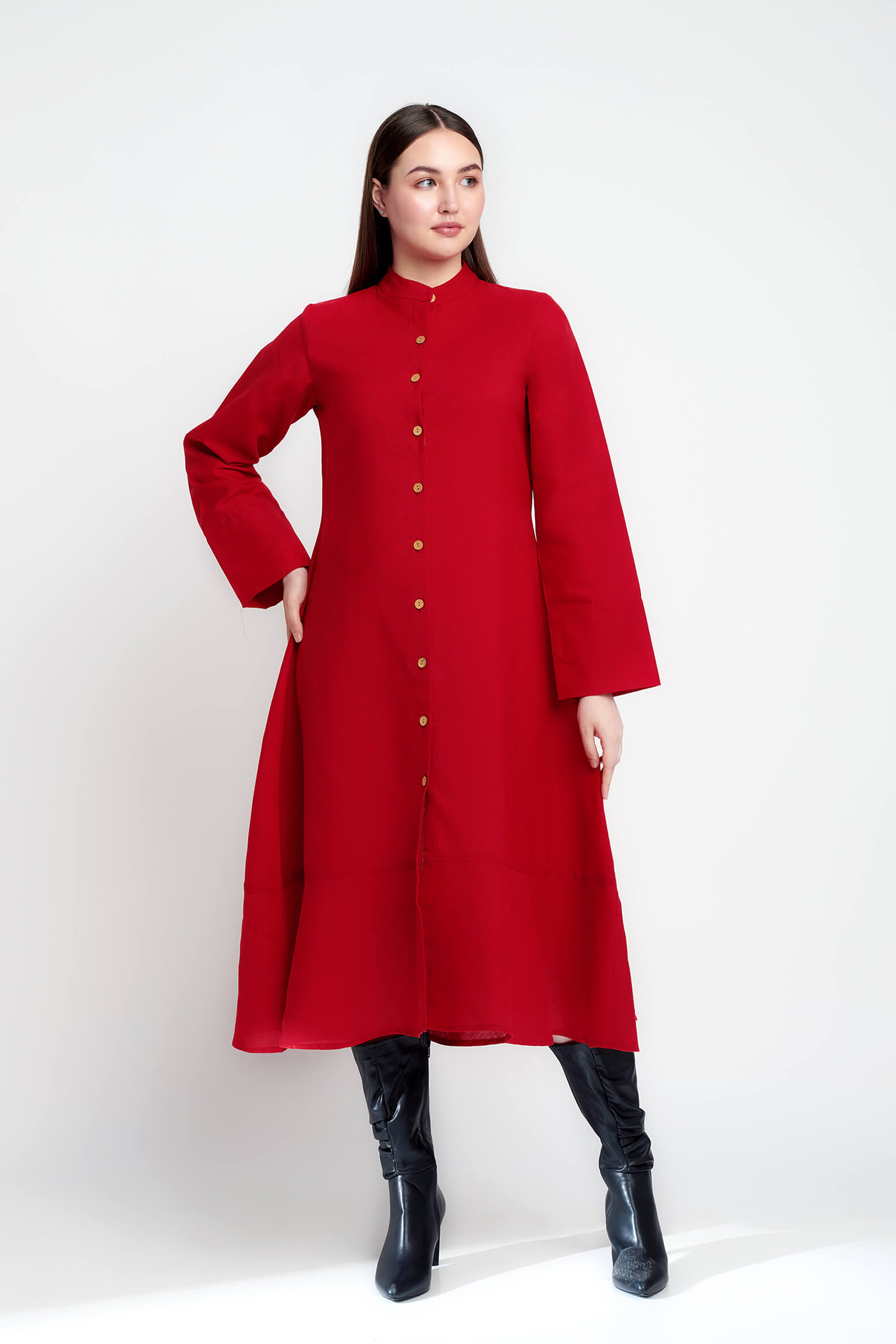 Finesse Flutter solid red midi dress