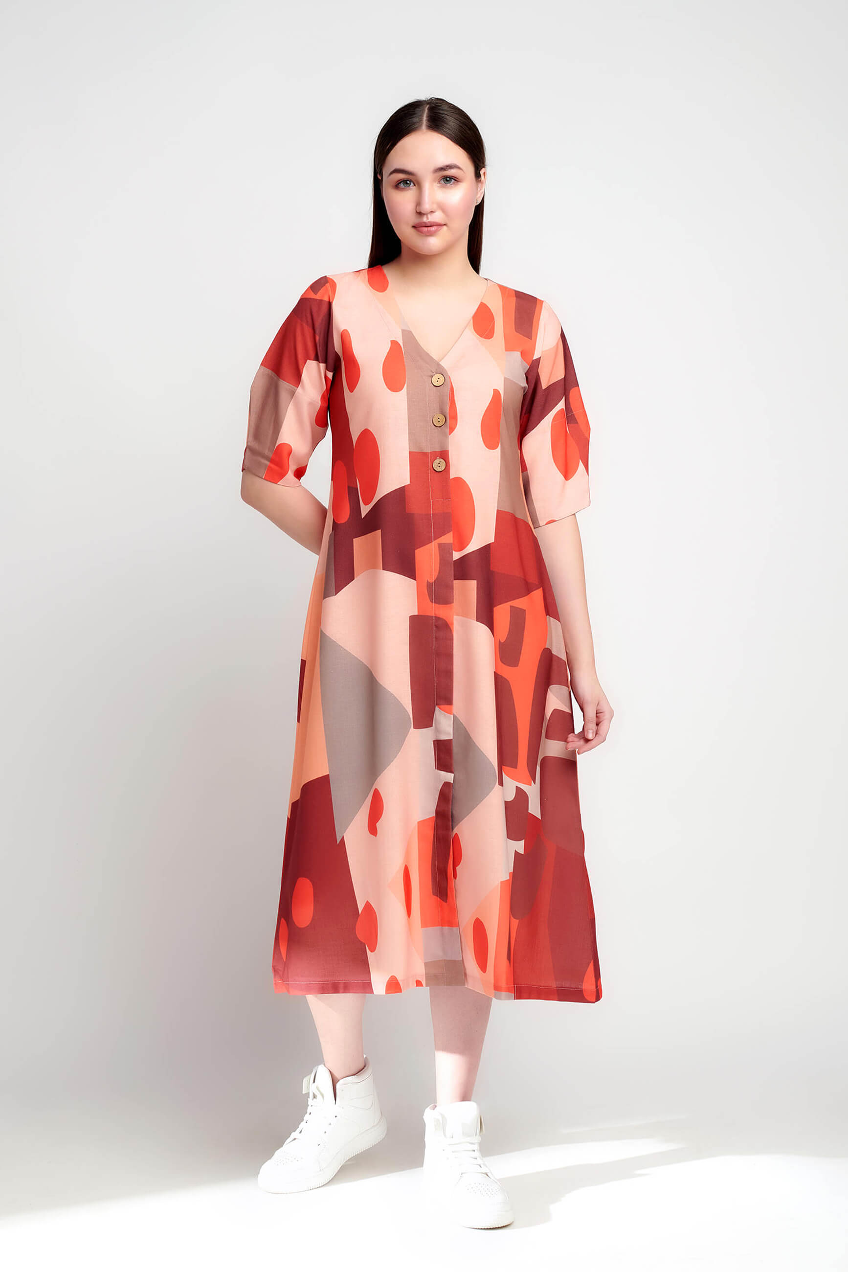 Fusion Fantasy Abstract Printed Linen Dress