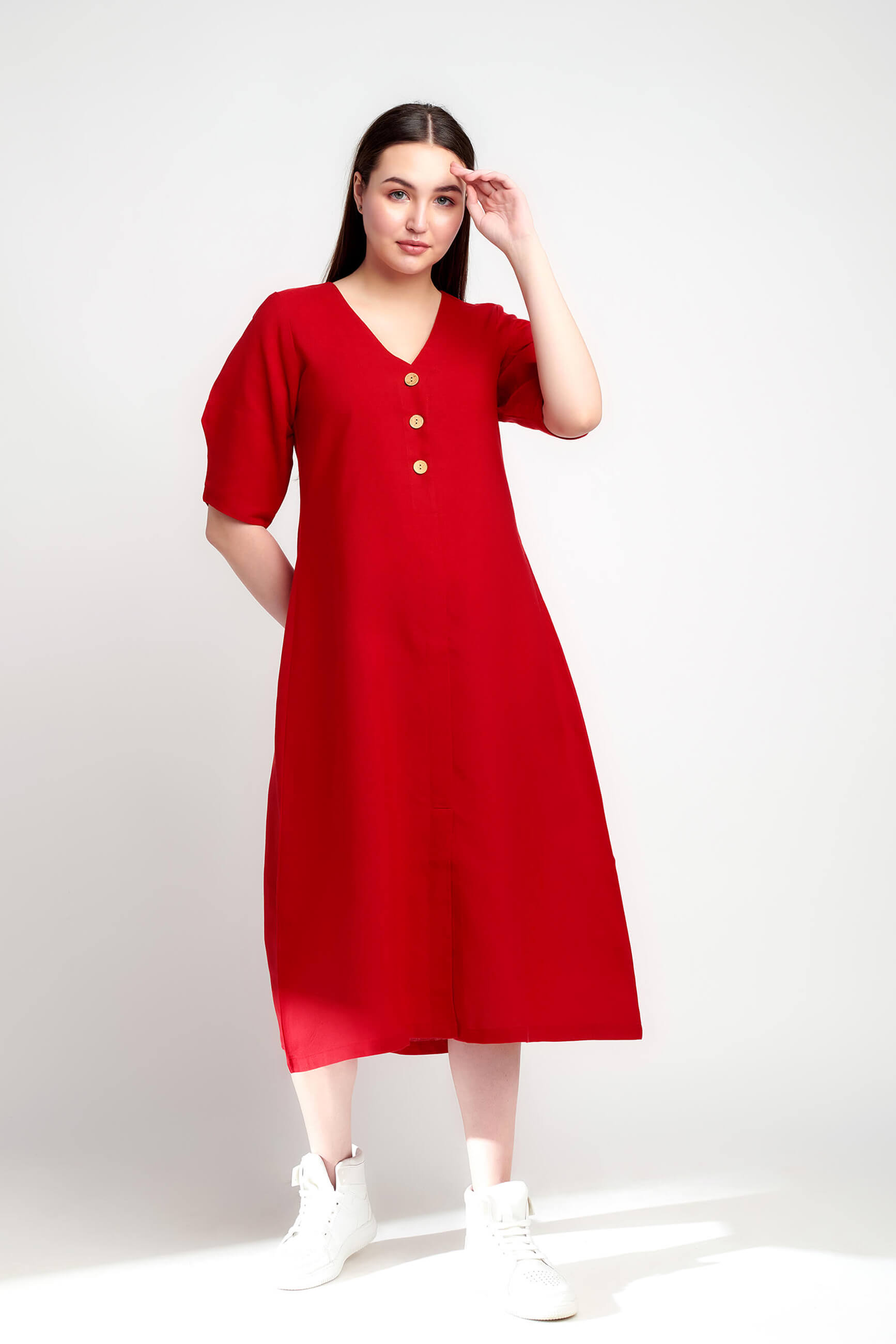 Red Dahlia Linen Dress