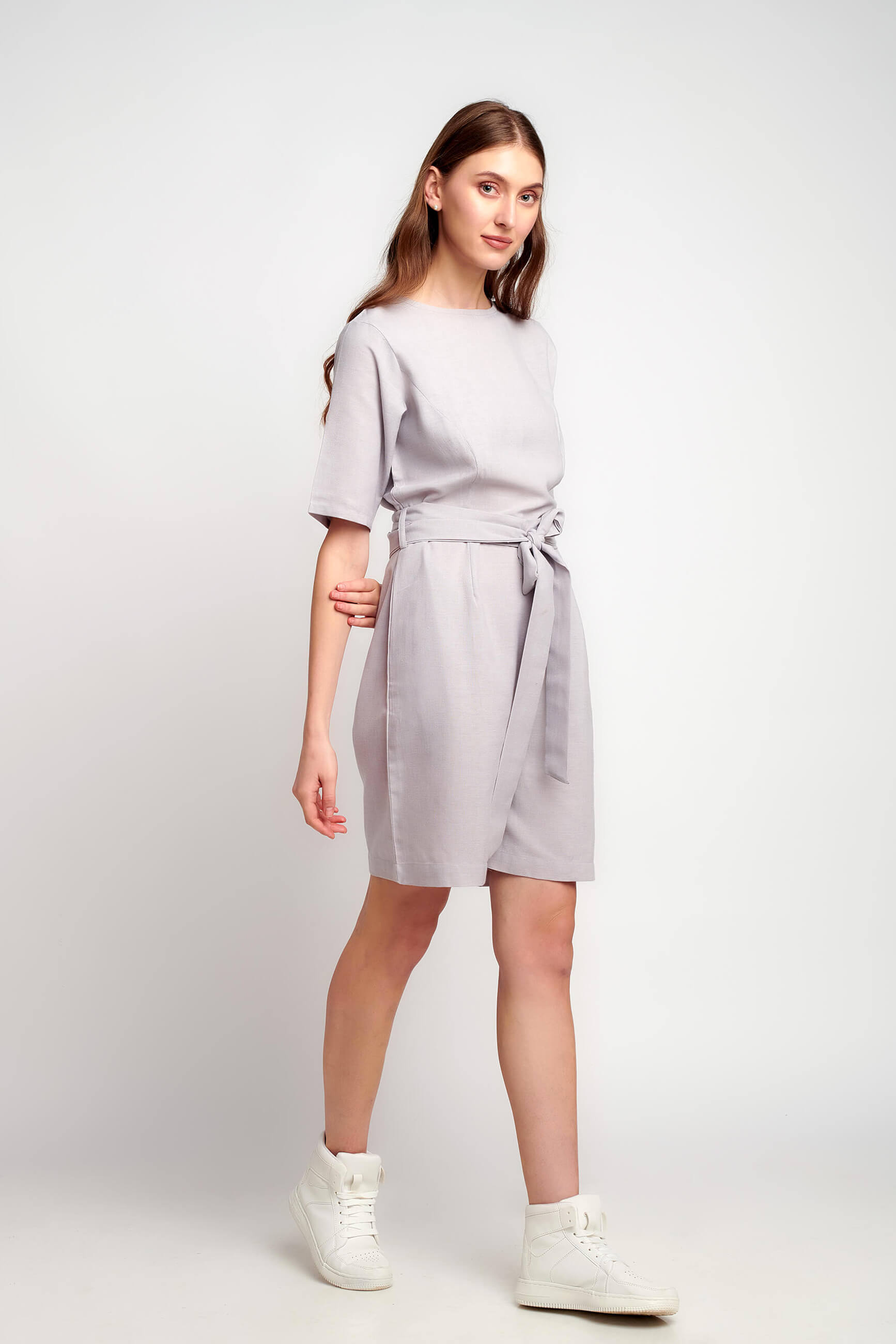 Cloudy Sky Linen Chic Short Jumpsuit