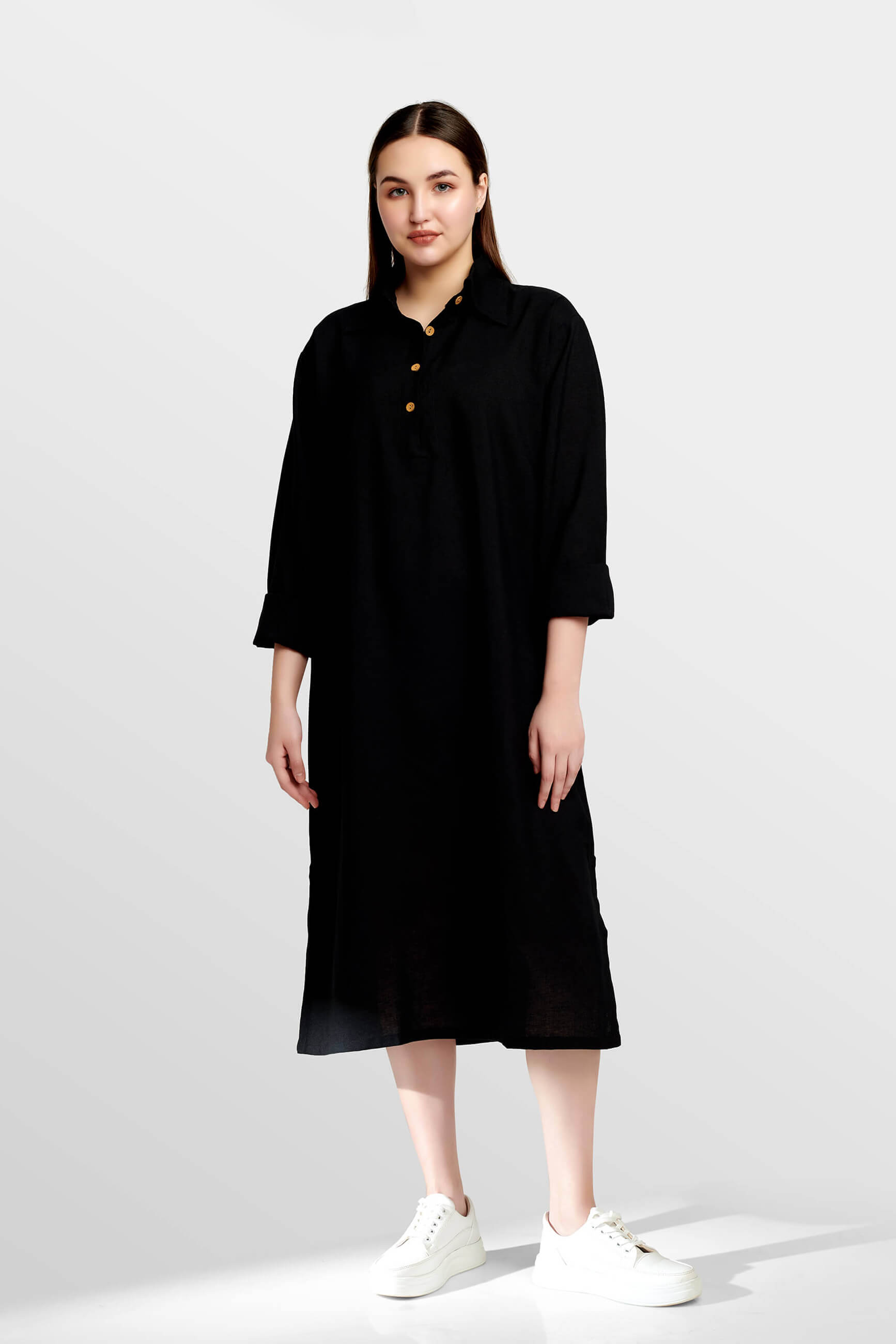 Dark Enigma Linen Black Shirt dress