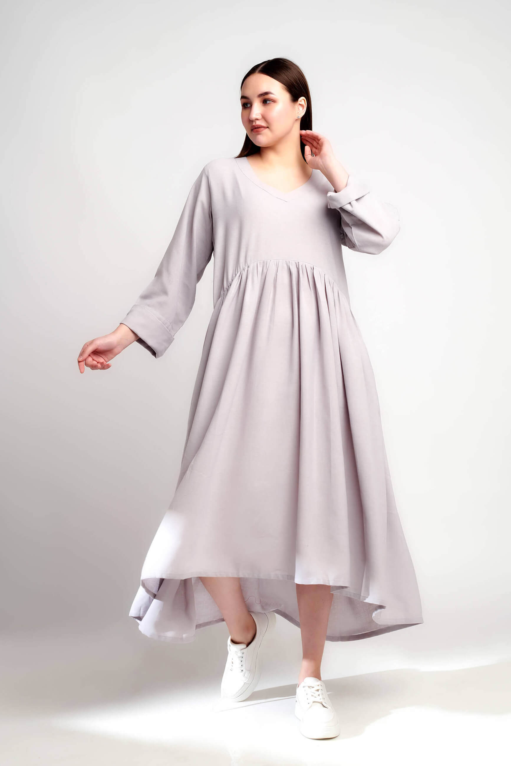 Misty Grey Ease Linen Dress