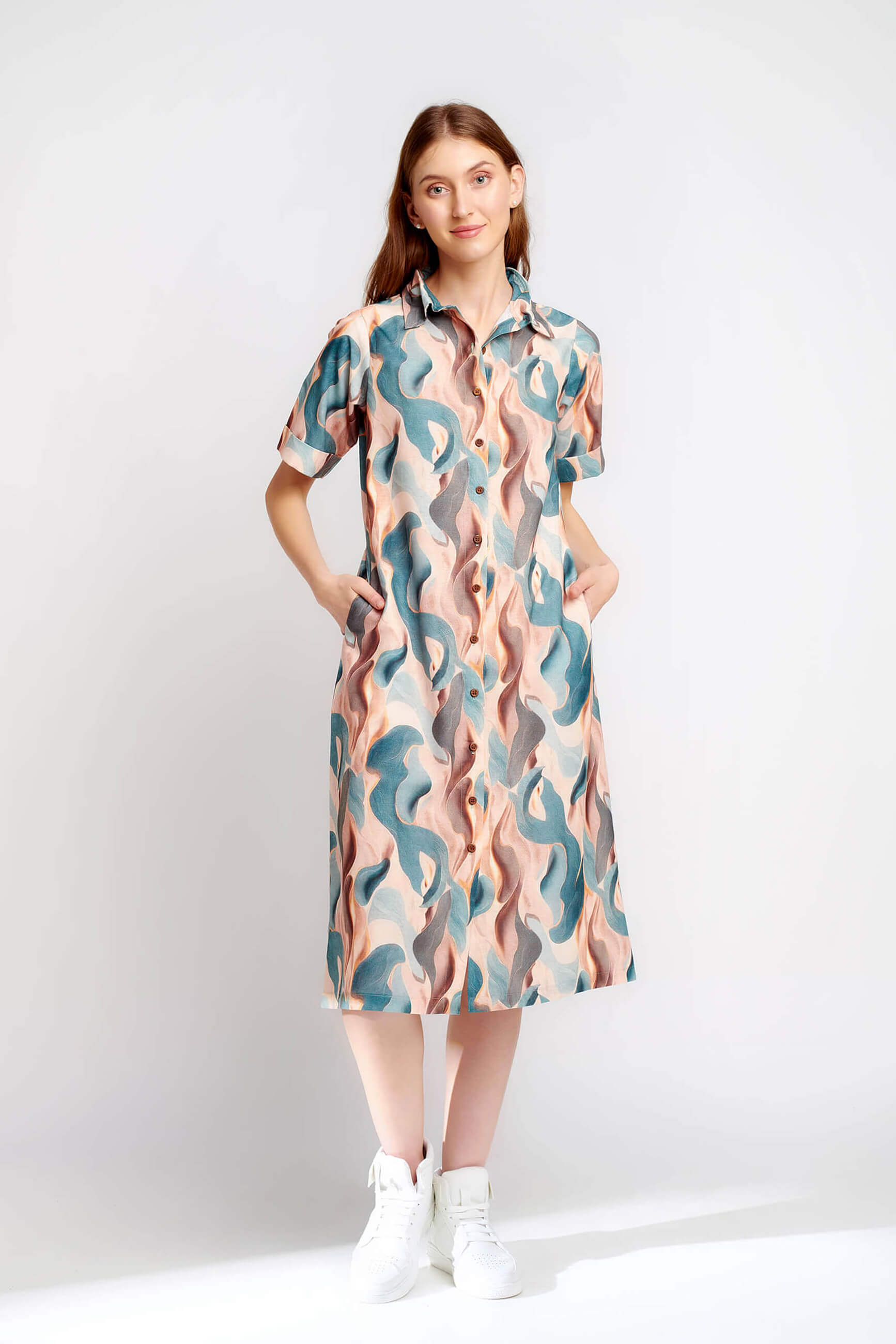 Button up printed shirt dress