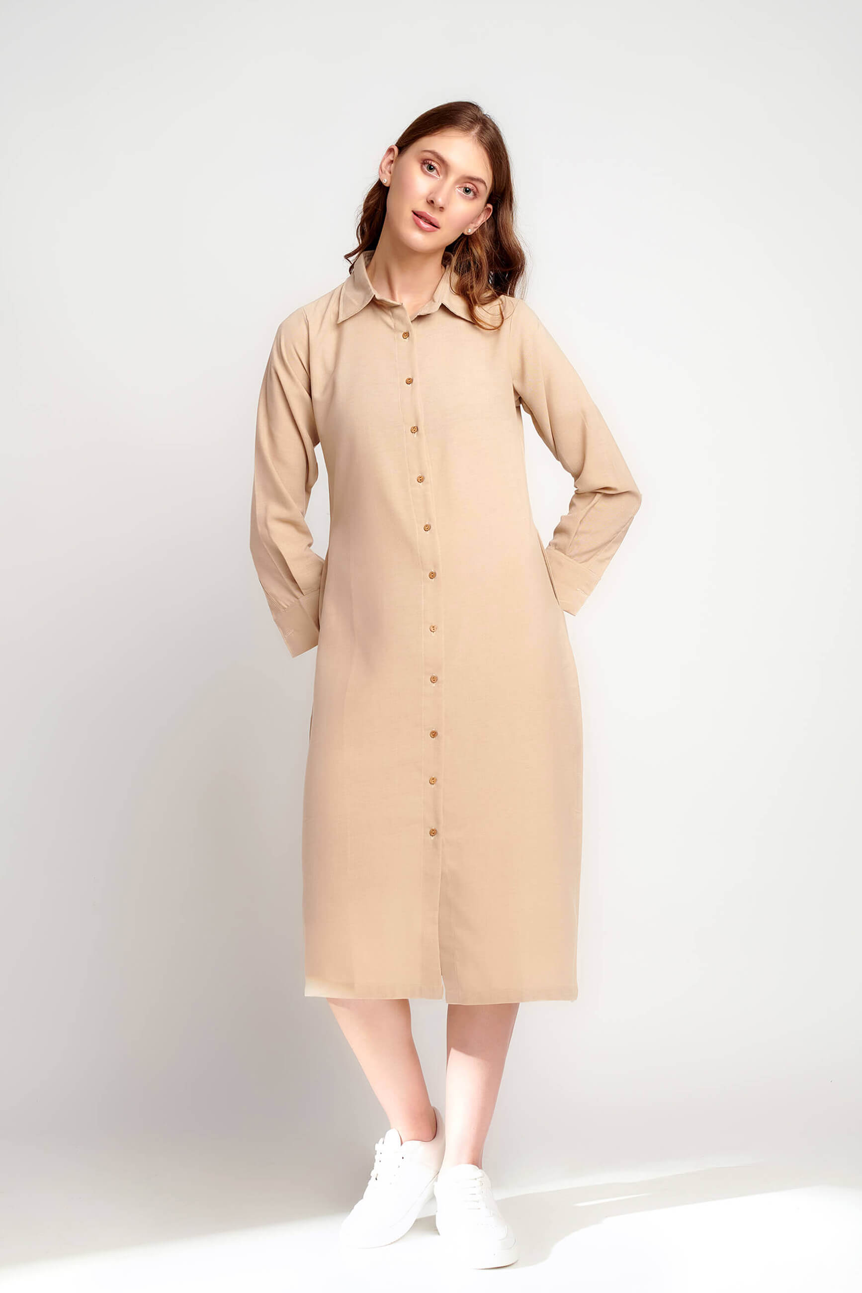Dessert Dunes beige linen shirt dress