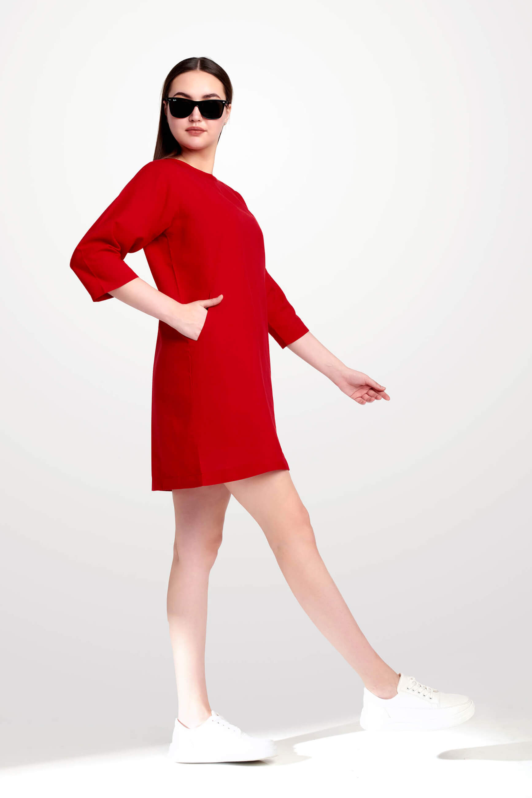 Linen Delight Shift Dress in Red