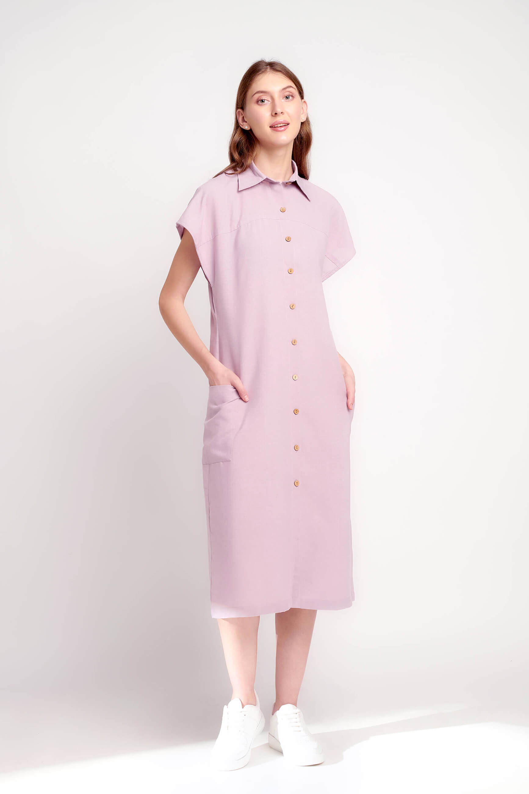Whispering Lilac Linen Bliss Shirt Dress