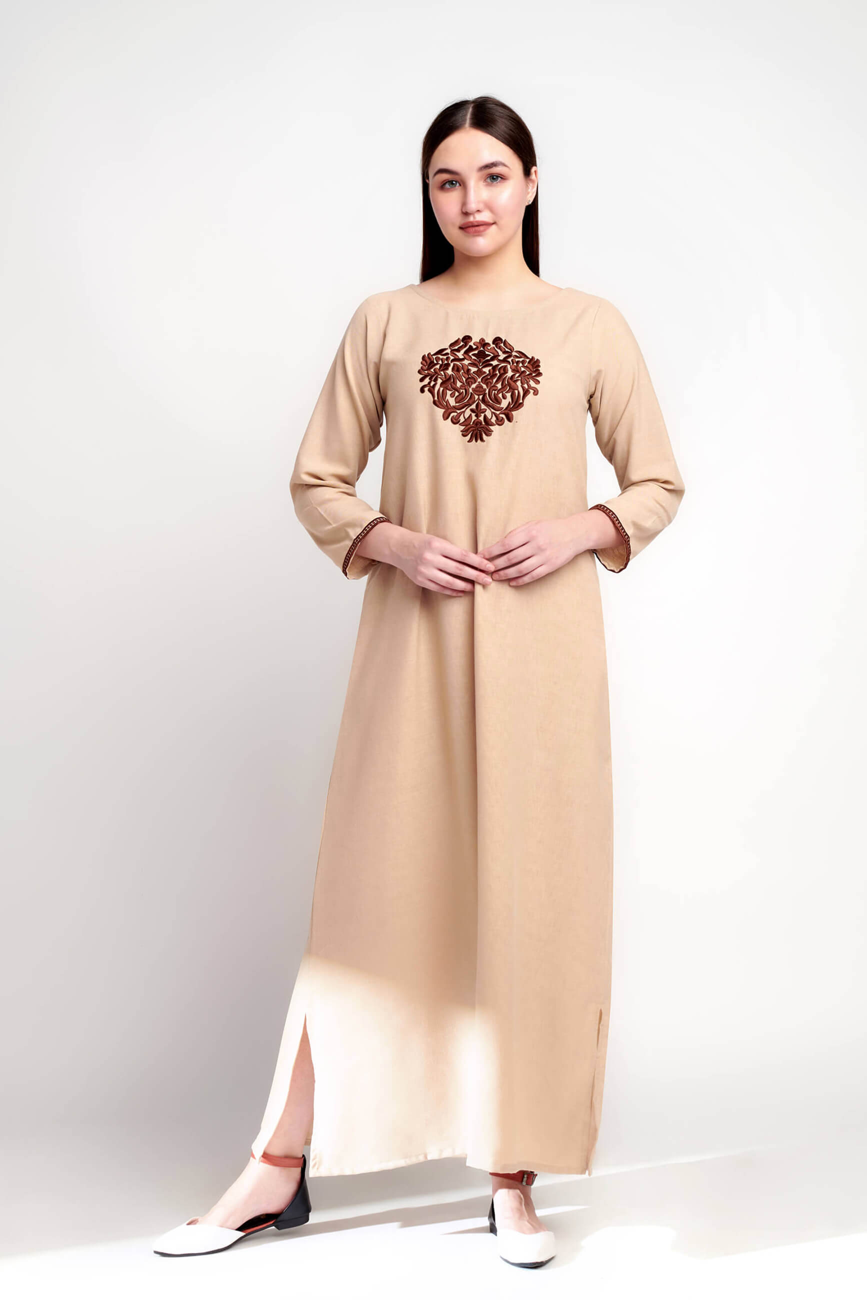 Mocha Muze A-Line Linen Full Length Dress