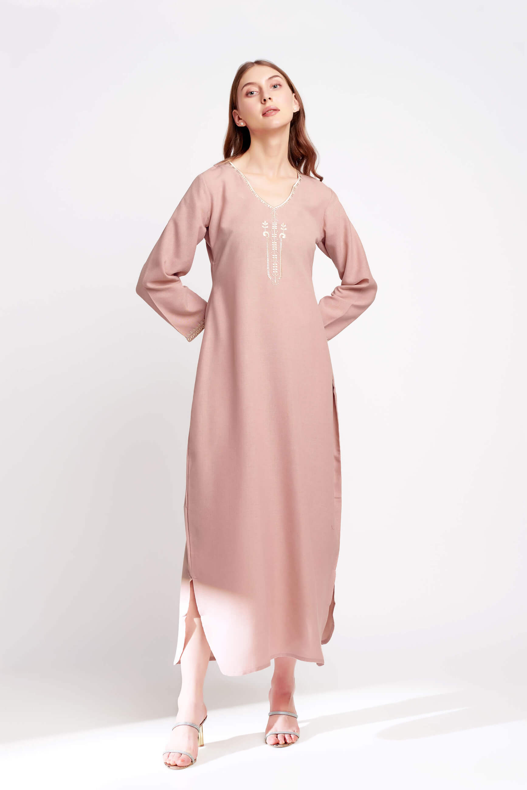Sweetheart Blush A-Line Linen Full Length Dress