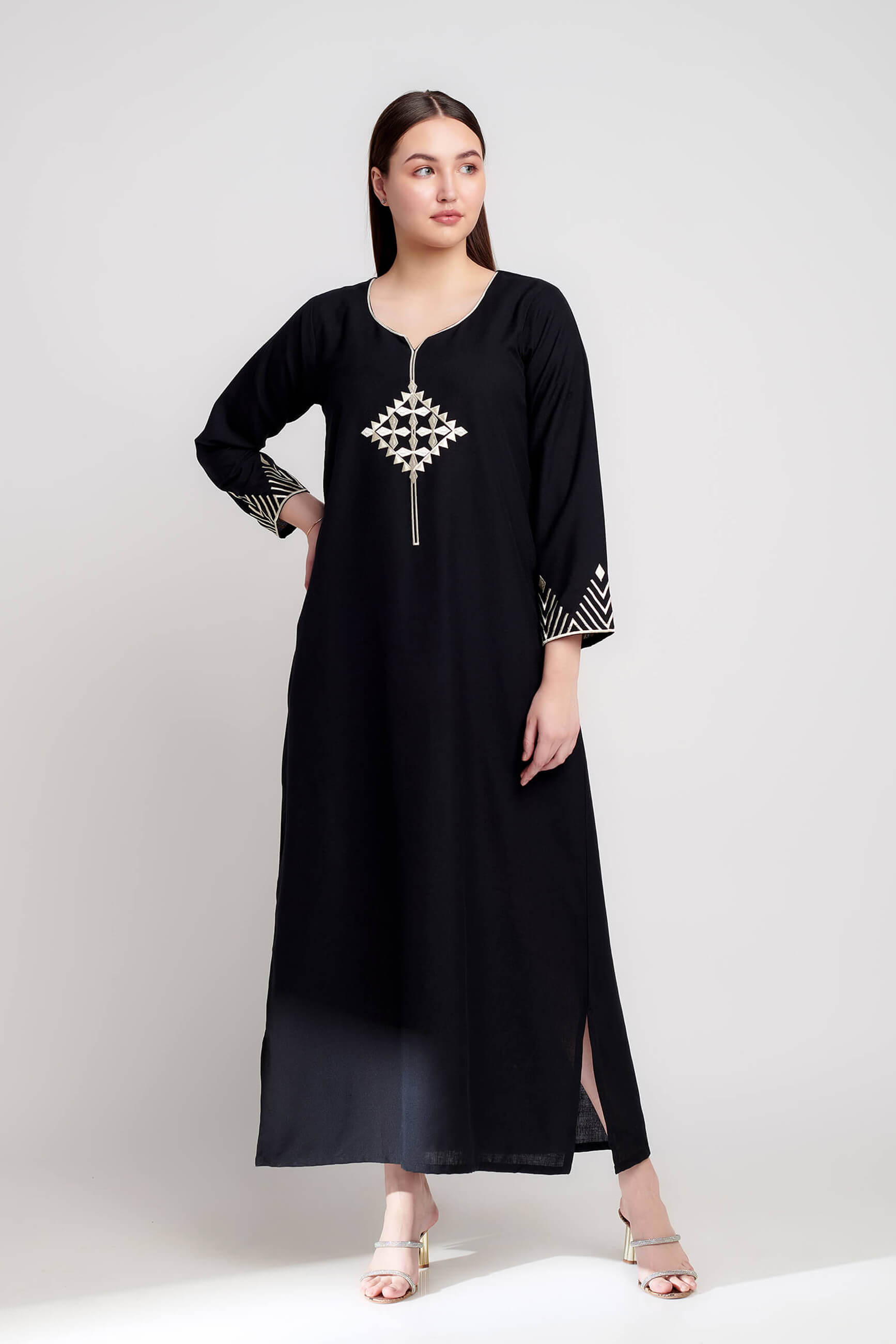 Sleek Shadow A-Line Linen Full Length Dress