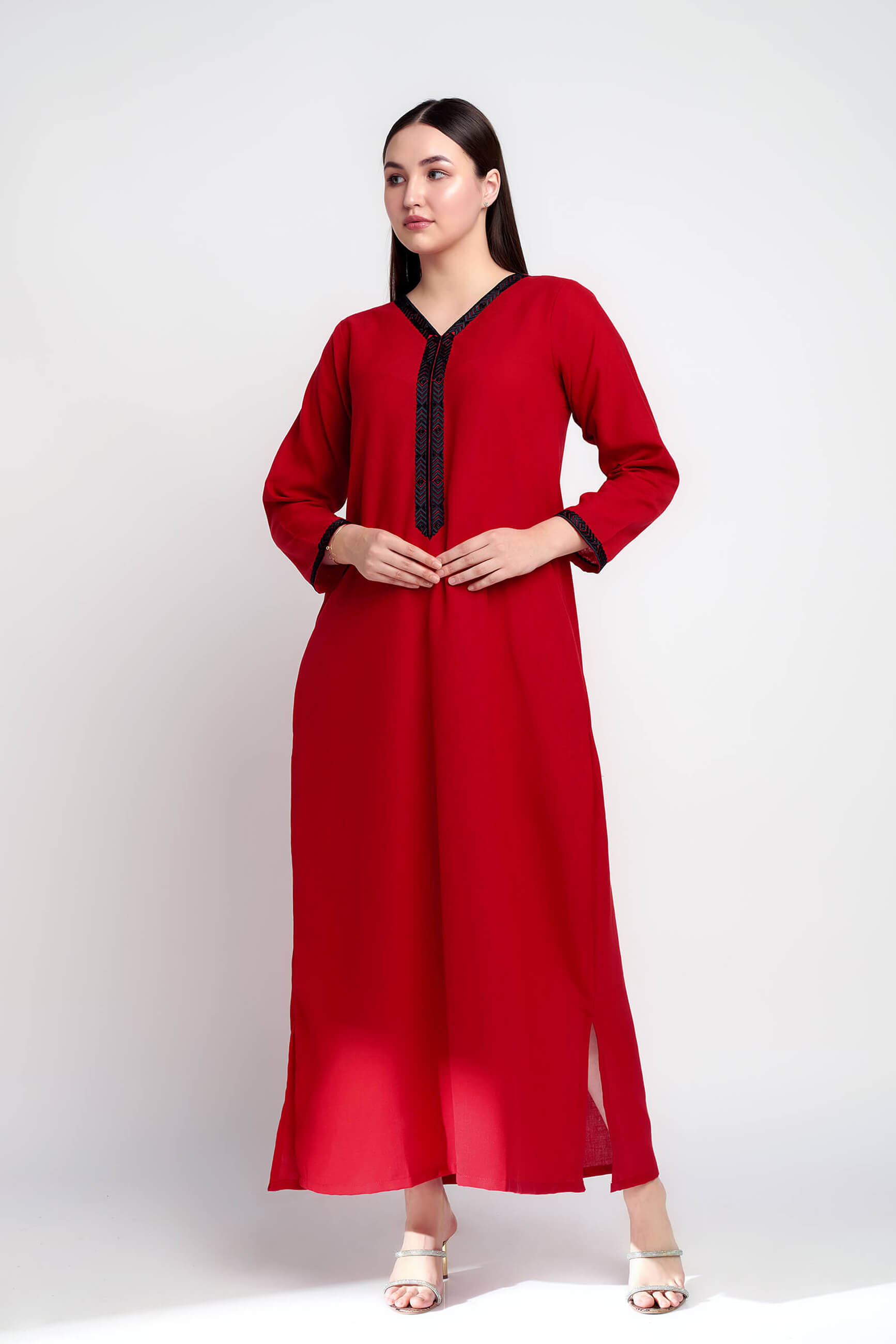 Fiery Rouge A-Line Linen Full Length Dress