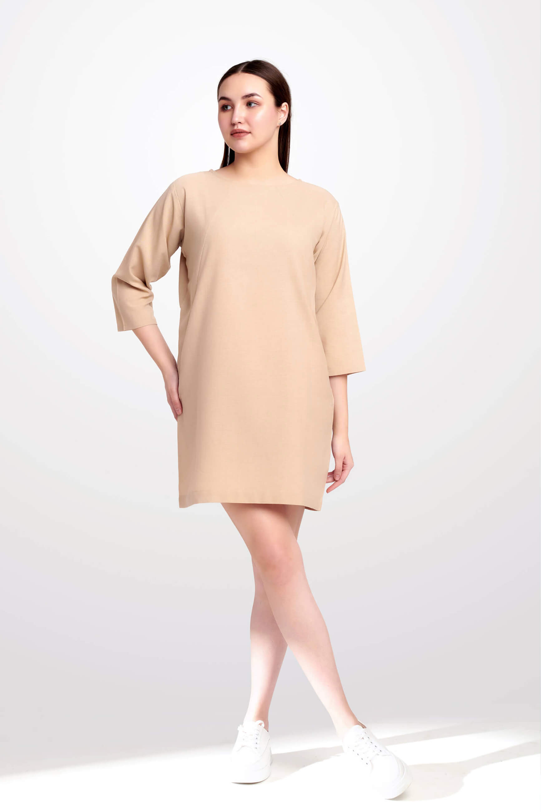 Casual Comfort Beige Linen Dress